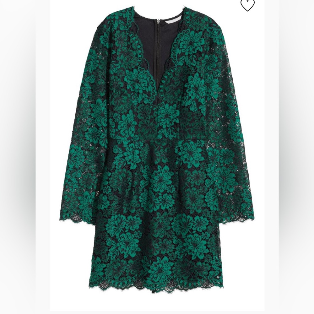 H&M lace long sleeve green dress